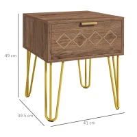 HOMCOM Noptiere Moderne Set 2 Piese din Plăci Aglomerate și Oțel cu Sertar, 39.5x41x49 cm, Maro(m-3)