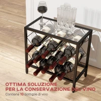 HOMCOM Portabottiglie Vini per 10 Bottiglie in Acciaio Nero con Piano d'Appoggio in Vetro Temperato, 41x22x41 cm(m-4)