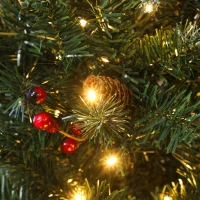 HOMCOM Albero di Natale Illuminato con 300 Luci LED, 55 Pigne e 55 Grappoli di Bacche, Ø75x210 cm, Verde e Argento(m-9)