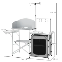 Outsunny Campingkeuken inklapbaar, buitenshuis keuken met UV-bescherming, windscherm, zilver(m-3)