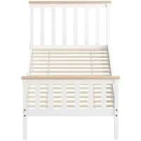 HOMCOM Eenpersoons-bedframe, houten bedframe, opbergruimte onder, natuurhout, wit(m-10)