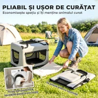 PawHut Geantă de Transport Pliabilă pentru Câini de Talie Mică, cu Bol, din Țesătură Oxford, Gri Deschis(m-6)