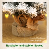 HOMCOM Mini Kunstkerstboom 60 cm, nepspar met sneeuw, 72 takken, 6 dennenappels, cementvoet(m-6)