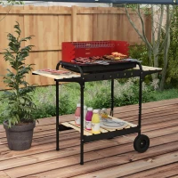 Outsunny Metalen Houtskoolbarbecue BBQ Smoker met Wielen, Verstelbaar Grillrooster, Houten Plank 103x47x95 cm Rood(m-2)