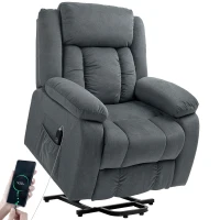 HOMCOM Opsta-stoel met zachte bekleding, elektrisch verstelbare relaxstoel met afstandsbediening en zijvakken, grijs(m-10)
