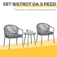 Outsunny Set da Giardino con 2 Poltrone e Tavolino da Caffè in Rattan PE con Cuscini, Grigio(m-4)