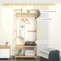 HOMCOM Appendiabiti in Legno di Bambù da Terra con Ripiani, 70x42x164cm, Colore Legno(m-4)