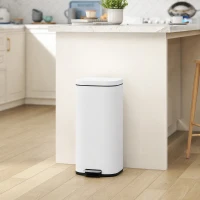 HOMCOM 30L Kitchen Bin, Compact Pedal Bin with Soft-Close and Stay-Open Lid, Removable Bucket for Kitchen, Home, Office, White(m-2)