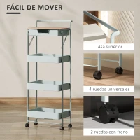 HOMCOM Carrito Auxiliar con Ruedas de 4 Niveles con Cajón Encimera y Cestas de Rejilla para Dormitorio Baño Cocina Verde Claro(m-6)