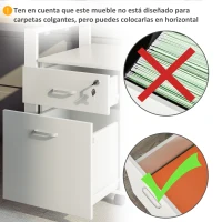 Vinsetto Cajonera de Oficina con Ruedas Mueble Archivador con 2 Cajones para Documentos en Tamaño A4 Cerradura 40x49x58 cm Blanco(m-4)