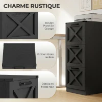 HOMCOM Caisson de Bureau avec 3 Tiroirs, Dossiers Suspendus pour Formats Lettre/A4, Style Rustique, 40x40x101cm, Noir(m-4)
