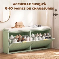 HOMCOM Banc à chaussures avec coussin d'assise rembourré et tiroir rabattable pour couloir, chambre, 104 x 26 x 47,5 cm, vert(m-5)