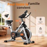 Vélo d'appartement, cadre sécurisé en acier carbone avec reposes-pieds antidérapants, guidon réglable, 96,5x56,5x121 cm, Noir(m-4)