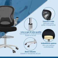 Vinsetto Sedia da Ufficio Ergonomica in Tessuto Traspirante con Altezza Regolabile e Braccioli Ribaltabili, 59x65x110-130 cm(m-9)