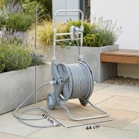 Outsunny Slangenwagen 45 m Slanghaspel met 2 Sproeistanden, Kraanadapter, Slinger en 2 Wielen, 45 x 44 x 78 cm Grijs(m-3)