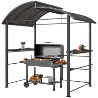 Outsunny Grillpaviljoen Grilldak Grillprieel, weerbestendig, 240 cm x 150 cm x 230 cm, Geelbruin + Donkergrijs(m-10)