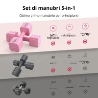 Set manubri regolabili 5‑in‑1 (2 pezzi), Dual‑Lock, impugnatura morbida in TPU, 29,5x24,5x13 cm, Rosa(m-3)