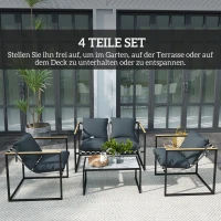Outsunny 4-delig tuinmeubelset, outdoor meubelset, 2 fauteuils, 2-zitsbank, 1 tafel, gestoffeerd, staal, polyester, grijs(m-4)