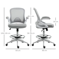 Vinsetto bureaustoel, bureaustoel, sta-functie, met voetensteun, draaibare zitting, staal, zwart, 64 x 60 x 106-126cm(m-3)