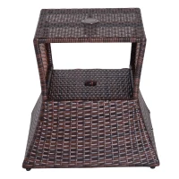 Outsunny Pied de parasol table basse 2 en 1 étagère inférieure intégrée résine tressée imitation rotin PE dim. 54L x 54l x 55H cm marron(m-11)