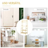 HOMCOM Perchero de Pie de Bambú Perchero Trapezoidal con Estantería de 3 Niveles con Barra y Colgador 70x42x164 cm Natural(m-7)