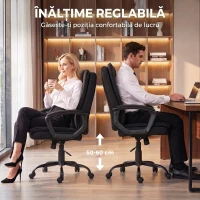 HOMCOM Scaun de Birou Ergonomic din Material Tip In, Înălțime Reglabilă, Funcție de Balansare, 120 kg, Negru(m-7)