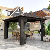 Outsunny 3.6 x 3 m Aluminium Hardtop Gazebo, with Accessories - Dark Grey(m-9)