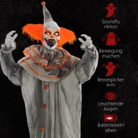 HOMCOM Halloween Decoratie Clown, Flexibele Armen, Geactiveerd door Aanraking/Geluiden, Lichtgevende Ogen(m-7)
