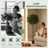 Outsunny Realistic Lush Topiary Ball Tree, Artificial Bay Laurel Topiary Trees with Weighted Pot, Set of 2, Green(m-5)