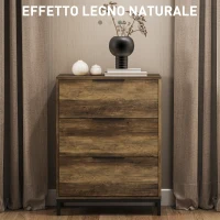 HOMCOM Cassettiera 3 Cassetti Antiribaltamento con Maniglie Nere, in Legno e Metallo, 62x35x82 cm, Marrone scuro(m-3)