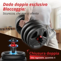 Set di manubri regolabile 5‑in‑1, set da 2, ammortizzante, salva-pavimento, anti-ruggine e inodore, 57,5x29x17,5 cm, Nero(m-8)