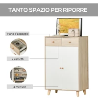 HOMCOM Mobile Scarpiera Salvaspazio per 12 Scarpe, Armadietto con 4 Mensole e 2 Cassetti, 68x35x102.5 cm, Color Legno e Bianco(m-4)