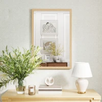 HOMCOM Wall Bathroom Mirror, 60 x 40 cm Wall-Mounted Mirror for Living Room, Bedroom, Hallway, Natural Wood Finish(m-2)
