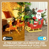 Outsunny Stralende Kerstdecoratie, Kerstman op Slee met Rendieren, 246 LED-Lampjes, Grondspiezen, Veelkleurig(m-4)