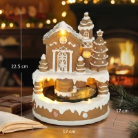 HOMCOM Christmas Gingerbread House, Lighted Musical Snow Village with Rotating Train, LEDs, Tunes, Battery Operated(m-3)