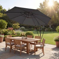Outsunny 3 m Cantilever Parasol with Protective Cover and Wind Ropes, Banana Parasol with Crank Handle, Black(m-10)