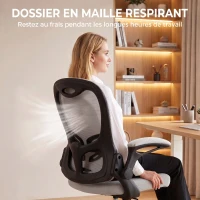 HOMCOM Chaise Bureau Ergonomique, Fauteuil de Bureau Maille, Accoudoirs Relevables, Hauteur Réglable, Fonction Bascule, Gris(m-6)