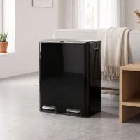 HOMCOM 2 x 30L Double Kitchen Bin, Stainless Steel Pedal Rubbish Bin with Dual Compartments, Soft Close Lids, High Gloss Black(m-14)