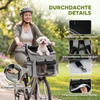 PawHut Hondenmand voor op de Fiets Voorop Draagbaar Hondenfietskorf met Veiligheidslijn Kussen Kom voor Kleine Honden tot 5 kg Lichtgrijs(m-6)