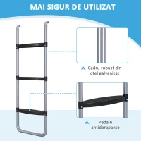 SPORTNOW Scară pentru Trambulină Reglabilă cu 3 sau 2 Trepte din Oțel, 97x32cm, Argintiu(m-5)