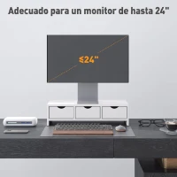 HOMCOM Elevador Monitor, Soporte para Monitor Escritorio con 3 Cajones para PC Portátil 51x24x13 cm Blanco(m-6)