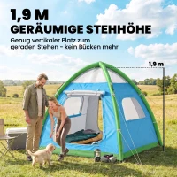 Outsunny Aufblasbares Zelt 2-3 Pers. Schneller Aufbau Outdoor Camping Zelt mit Luftpumpe Meshfenster abnehmbar Dach(m-5)