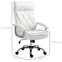 Vinsetto bureaustoel kantoorstoel gaming stoel draaistoel ergonomisch met wipfunctie in hoogte verstelbaar ruitpatroon modern elegant luxe PU leer metaal schuim wit 66x69x121 cm(m-3)