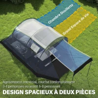 Outsunny Tente de Camping Tunnel pour 4 Personnes Imperméable 3000mm Double Couche Hauteur 190cm Bleu Foncé(m-4)