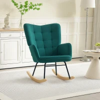 HOMCOM Fauteuil à bascule rocking chair revêtement en velous structure en acier 71 x 98 x 101 cm Vert(m-7)