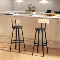 HOMCOM Juego de 2 Taburetes Altos de Cocina con Respaldo y Reposapiés Tapizados de PU Asiento de 75,5 cm Natural y Negro(m-9)