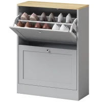 HOMCOM Sapateira 12 Pares Móvel de Entrada com 2 Gavetas Basculantes e Prateleiras Ajustáveis 60x23,5x80 cm Cinza(m-11)