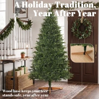 HOMCOM Sapin de Noël Artificiel 210 cm Nordmann, 1008 Pointes de Branches Articulées Réalistes en PE, Support en Bois, Vert(m-8)