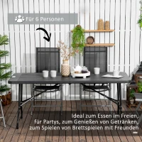 Outsunny buitentafel, tuintafel, voor 6 personen, opvouwbaar, houtlook, donkergrijs, 180 x 75,5 x 73 cm(m-4)