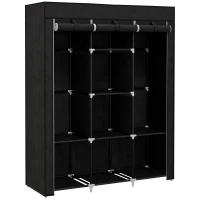HOMCOM Fabric Wardrobe, with Rails and Shelves - Black(m-1)